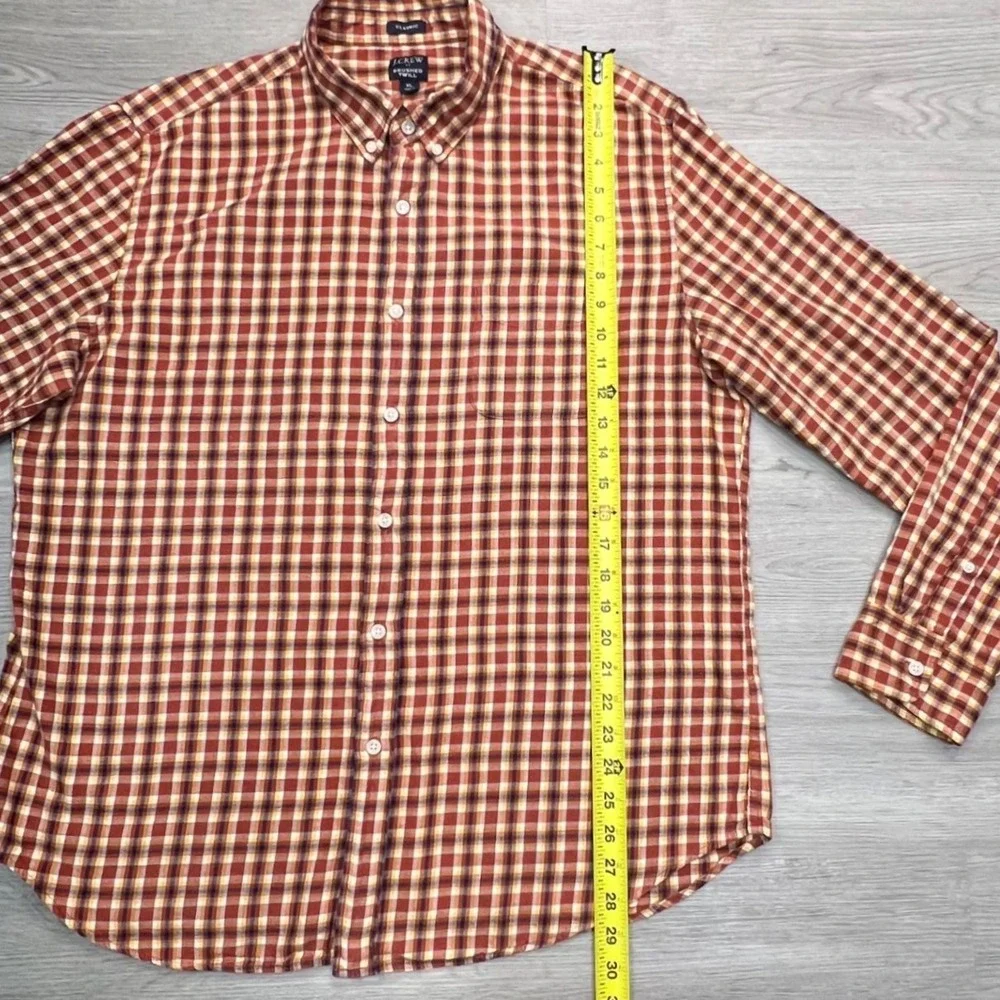 J Crew Brushed Twill Classic Fit Long Sleeve Button Up XL Red‎ Yellow Gingham